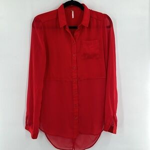 Free People Semi Sheer Long Sleeve Button Down Red XS‎